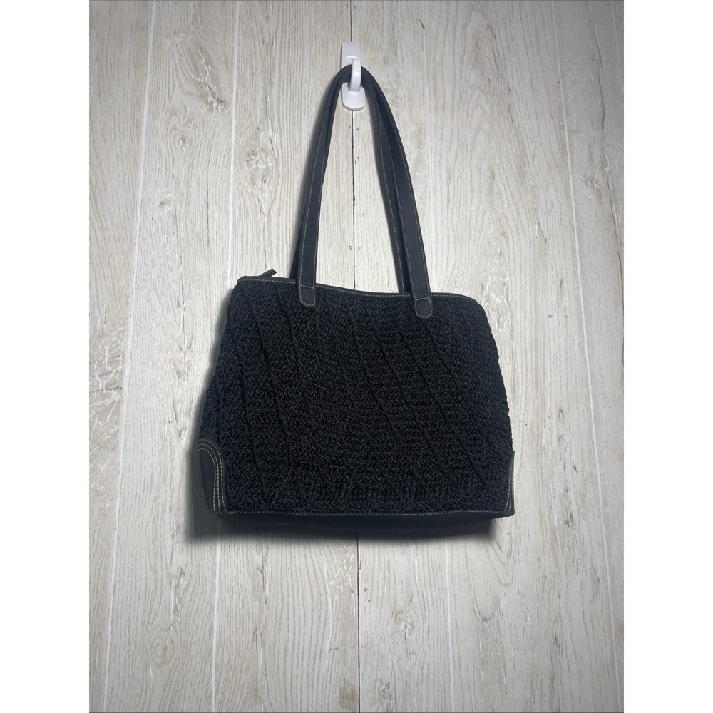 The SAK by Elliott Lucca Black Crochet Handbag with Leather Handles
